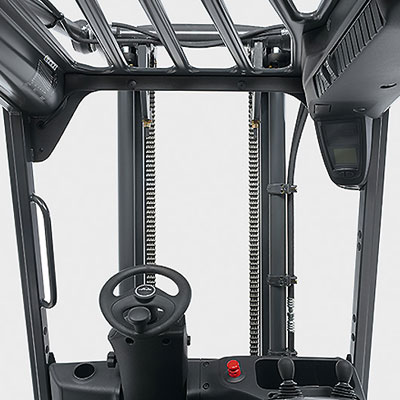 Linde series387 E20 E35 electric forklift linde operators energy clearview mast design