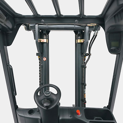 forklift hire linde series388 E35 E50 electric forklift linde mast view